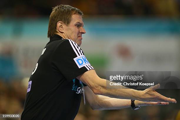 Head coach Martin Heuberger of Germany looks dejected during the quarterfinal match between Spain and Germany at Pabellon Principe Felipe Arena on...