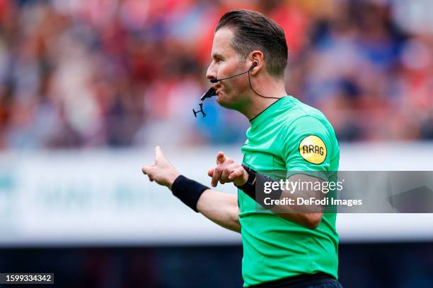 Referee Danny Makkelie looks on during the Dutch Eredivisie match between AZ Alkmaar and Go Ahead Eagles at AFAS Stadion on August 13, 2023 in...