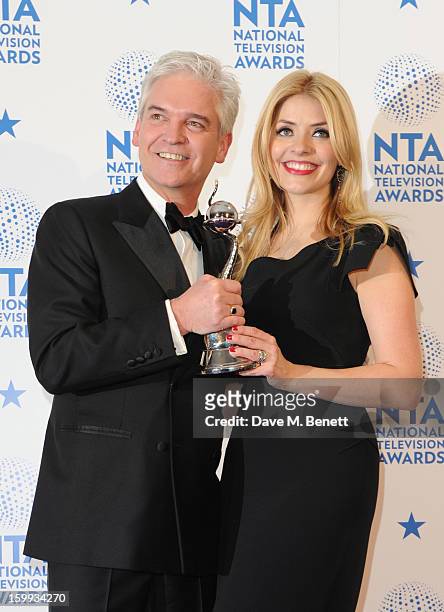 Phillip Schofield and Holly Willoughby, winners of Daytime award, pose in the Winners room at the National Television Awards at 02 Arena on January...