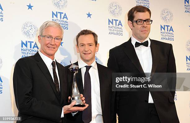 Paul O'Grady, Alexander Armstrong and Richard Osman pose in the Winners room at the National Television Awards at 02 Arena on January 23, 2013 in...