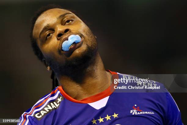 Cedric Sorhaindo of France looks dejected during the quarterfinal match between France and Croatia at Pabellon Principe Felipe Arena on January 23,...