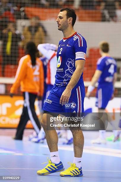 Jerome Fernandez of France looks dejected after losing 22-30 the quarterfinal match between France and Croatia at Pabellon Principe Felipe Arena on...