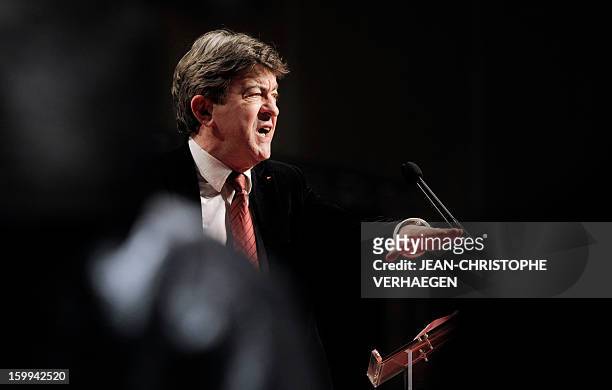 French far-left Parti de Gauche party's leader Jean-Luc Melenchon gestures as he delivers a speech, on January 23, 2013 in Metz, eastern France,...