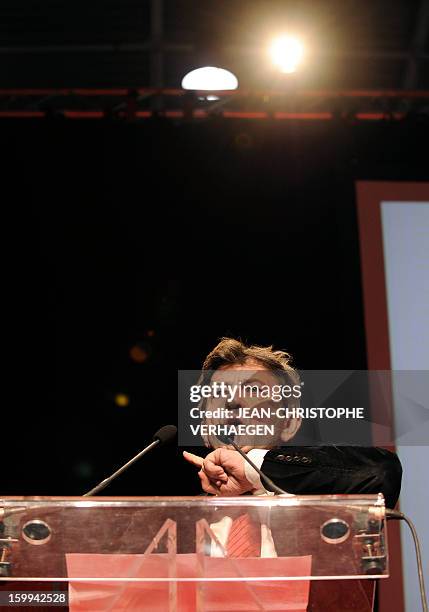 French far-left Parti de Gauche party's leader Jean-Luc Melenchon delivers a speech, on January 23, 2013 in Metz, eastern France, during a meeting...