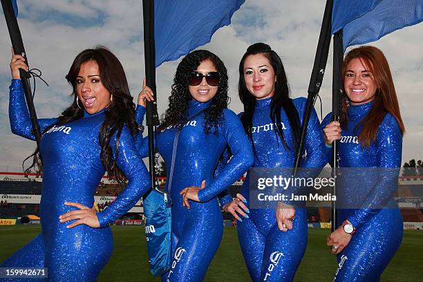 Cheerleaders during the match as part of the Clausura 2013 Copa MX at Neza 86 Stadium on January 22, 2013 in Nezahualcoyotl, Mexico.