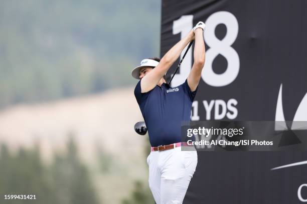 Beau Hossler of the United States tees off on hole during the final round of the Barracuda Championship at Old Greenwood on July 23, 2023 in Truckee,...