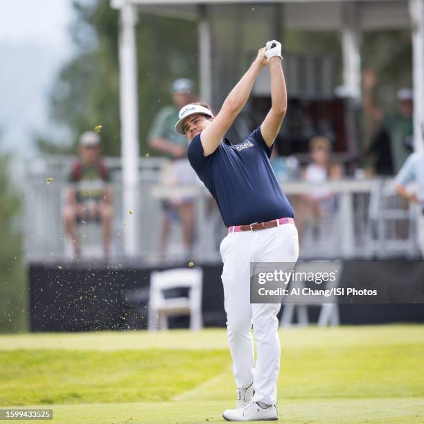 Beau Hossler of the United States tees off on hole during the final round of the Barracuda Championship at Old Greenwood on July 23, 2023 in Truckee,...