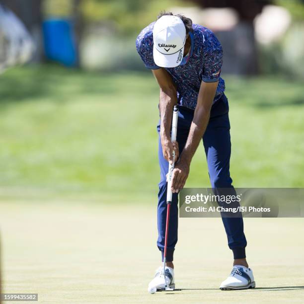 Akshay Bhatia of the United States putts on hole during the final round of the Barracuda Championship at Old Greenwood on July 23, 2023 in Truckee,...