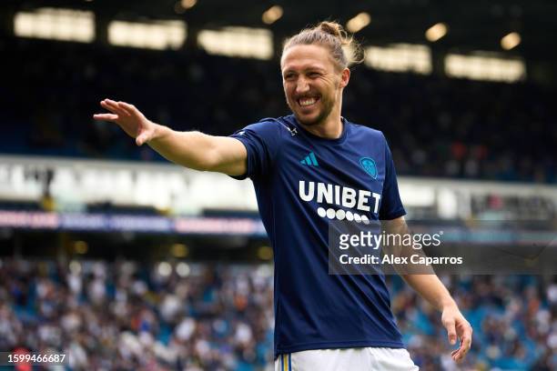 Luke Ayling of Leeds United acknowledges the supporters prior to the Sky Bet Championship match between Leeds United and Cardiff City at Elland Road...