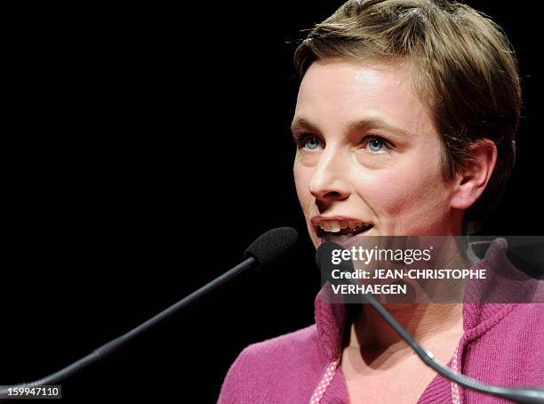 French far-left activist Clementine Autain delivers a speech, on January 23, 2013 in Metz, eastern France, during a meeting launching the French...