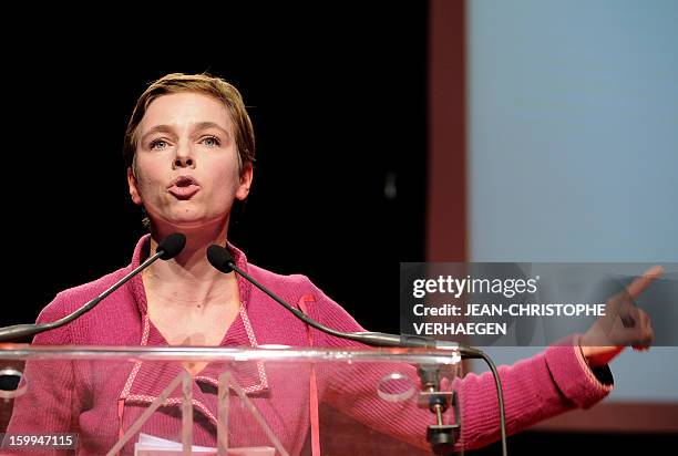 French far-left activist Clementine Autain delivers a speech, on January 23, 2013 in Metz, eastern France, during a meeting launching the French...