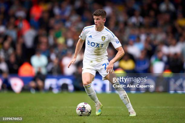 Sam Byram of Leeds United runs with the ball during the Sky Bet Championship match between Leeds United and Cardiff City at Elland Road on August 06,...