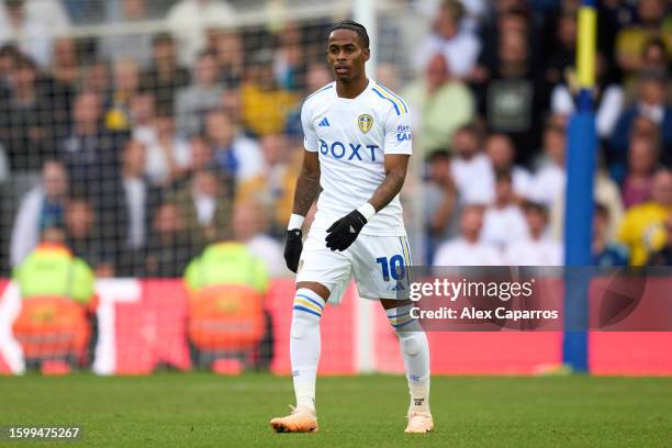 Crysencio Summerville of Leeds United looks on during the Sky Bet Championship match between Leeds United and Cardiff City at Elland Road on August...