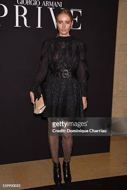 Olga Sorokina attends the Giorgio Armani Prive Spring/Summer 2013 Haute-Couture show as part of Paris Fashion Week at Theatre National de Chaillot on...