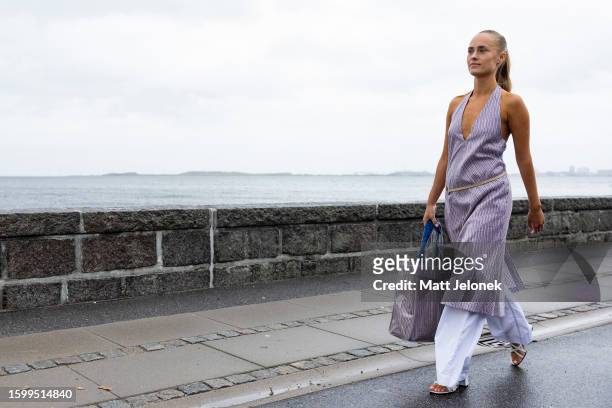 Model walks the runway at the Saks Potts show during Copenhagen Fashion Week Spring/Summer 2024 on August 7, 2023 in Copenhagen, Denmark.