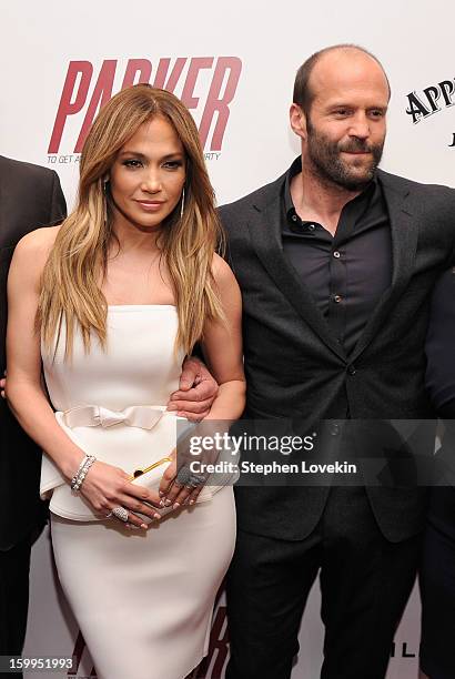 Jennifer Lopez and Jason Statham attend a screening of "Parker" hosted by FilmDistrict, The Cinema Society, L'Oreal Paris and Appleton Estate at MOMA...