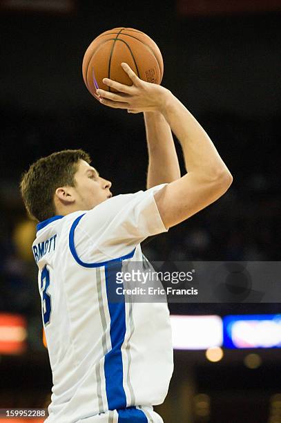 Doug McDermott of the Creighton Bluejays shoots against the Northern Iowa Panthers during their game at the CenturyLink Center on January 15, 2013 in...