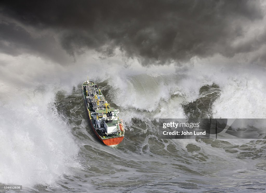 Tanker In Ocean Storm