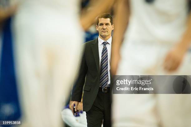 Head coach Ben Jacobson of the Northern Iowa Panthers during a game against the Creighton Bluejays at the CenturyLink Center on January 15, 2013 in...