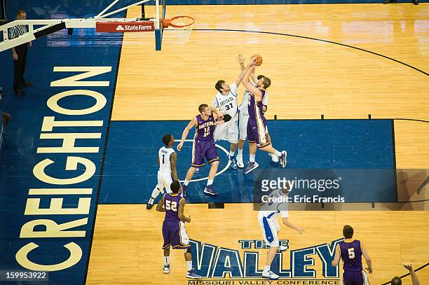 The Creighton Bluejays and the Northern Iowa Panthers play during a game at the CenturyLink Center on January 15, 2013 in Omaha, Nebraska. Creighton...
