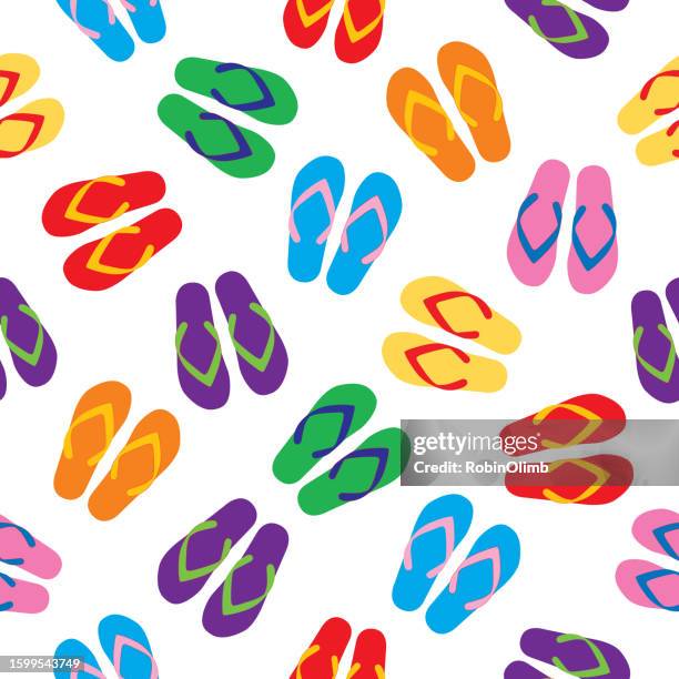 ilustrações de stock, clip art, desenhos animados e ícones de colorful flip flops seamless pattern - chinelo de dedo