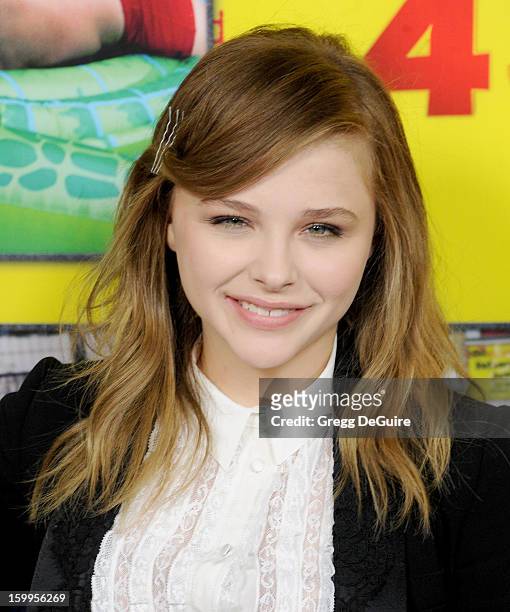 Actress Chloe Grace Moretz arrives at the "Movie 43" Los Angeles premiere at Grauman's Chinese Theatre on January 23, 2013 in Hollywood, California.