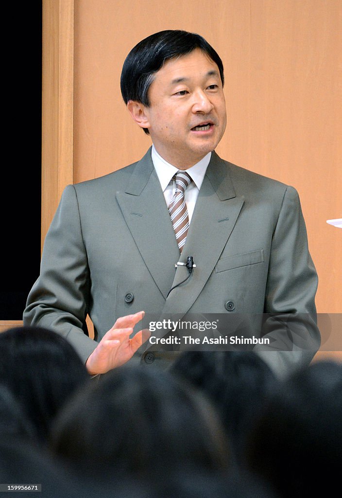 Crown Prince Naruhito Lectures At Gakushuin Women's College