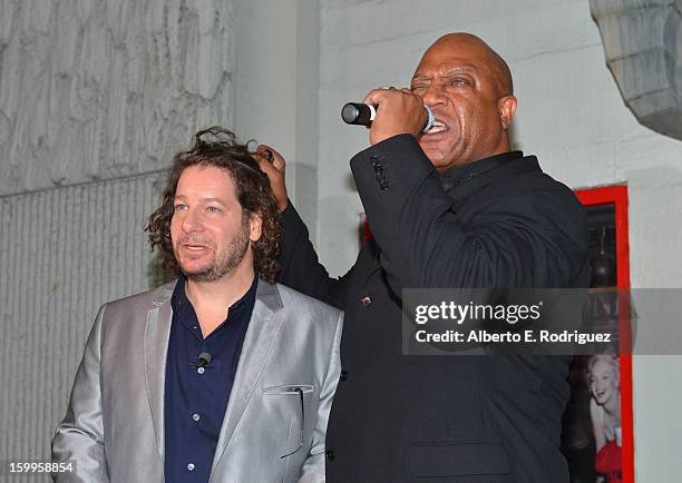 Comedian Jeffrey Ross and actor Tommy 'Tiny' Lister attend Relativity Media's "Movie 43" Los Angeles Premiere held at the TCL Chinese Theatre on...