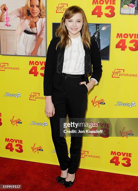 Actress Chloe Grace Moretz arrives at the Los Angeles Premiere "Movie 43" at Grauman's Chinese Theatre on January 23, 2013 in Hollywood, California.