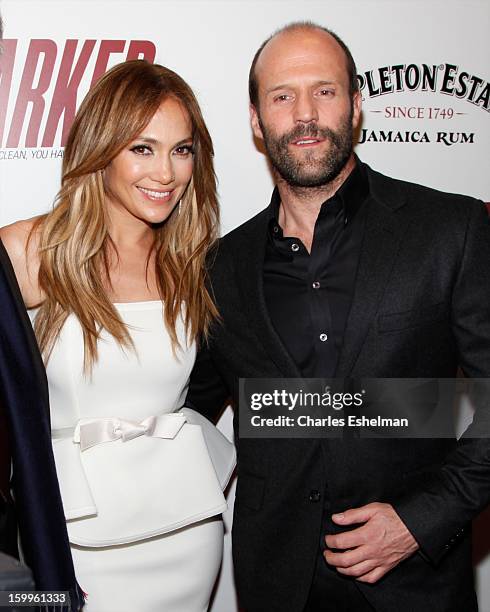 Actors Jennifer Lopez and Jason Statham attends the FilmDistrict with The Cinema Society, L'Oreal Paris & Appleton Estate screening of "Parker" at...