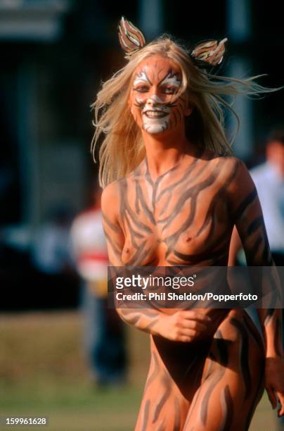 "Tiger Woman" streaker on the 72nd hole of the British Open Championship held at Royal Troon Golf Club Scotland, circa July 1997.
