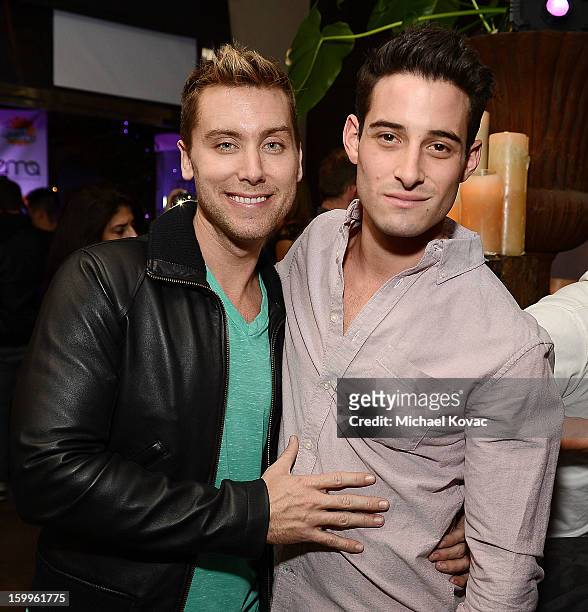 Singer Lance Bass and Michael Turchin attend Celebrities and the EMA Help Green Works Launch New Campaign at Sur Restaurant on January 23, 2013 in...