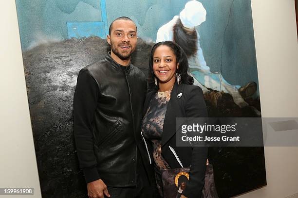 Jesse Williams and Aryn Drakelee-Williams attend the Art Los Angeles Contemporary Reception at the home of Gail and Stanley Hollander on January 23,...