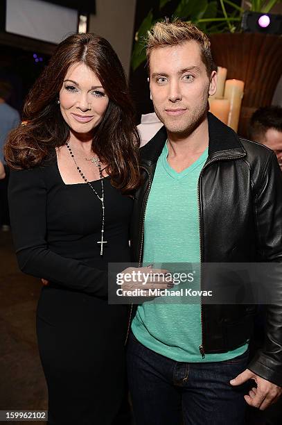 Personality Lisa Vanderpump and actor Lance Bass attend Celebrities and the EMA Help Green Works Launch New Campaign at Sur Restaurant on January 23,...