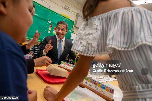 Valley Glen, CA Los Angeles Unified School District Superintendent Alberto Carvalho participates in a problem solving exercise with students at...