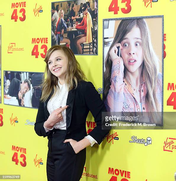 Actress Chloe Grace Moretz attends the Premiere Of Relativity Media's "Movie 43" at the TCL Chinese Theatre on January 23, 2013 in Hollywood,...