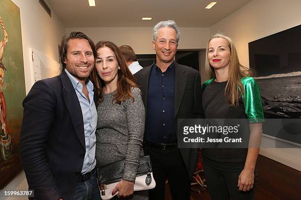 Rodman Primack, Karyn Lovegrove, Jeffrey Soros and Sally Ross attend the Art Los Angeles Contemporary Reception at the home of Gail and Stanley...