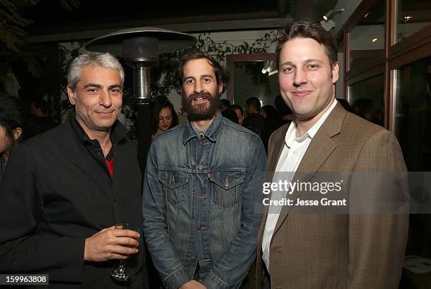 Frank Elbaz, Tim Fleming and guest attend the Art Los Angeles Contemporary Reception at the home of Gail and Stanley Hollander on January 23, 2013 in...