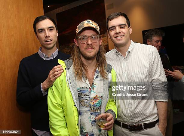 Brendan Fowler, John Riepenhoff and Forrest Nash attend the Art Los Angeles Contemporary Reception at the home of Gail and Stanley Hollander on...