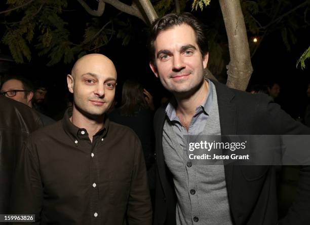 Derek Eller and Lowell Pettit attend the Art Los Angeles Contemporary Reception at the home of Gail and Stanley Hollander on January 23, 2013 in Los...