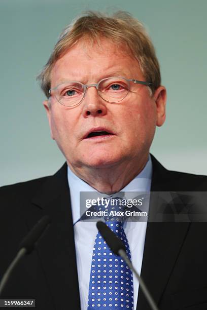 Vice president Hermann Korfmacher addresses the DFB Science Congress 2013 at the Steigenberger Airport Hotel on January 24, 2013 in Frankfurt am...