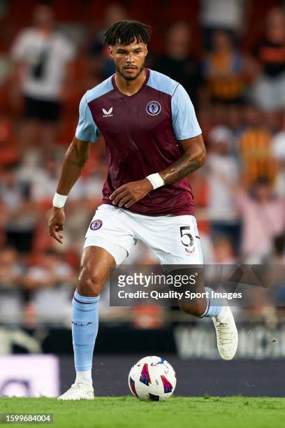 Tyrone Mings of Aston Villa runs with the ball during the Pre Season Friendly match between Valencia CF and Aston Villa at Estadio Mestalla on August...
