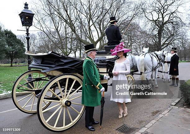 Olympic hero Victoria Pendleton launches the Royal Ascot 2013 campaign image "The Colour and the Glory" in London's Hyde Park wearing Philip Treacy...