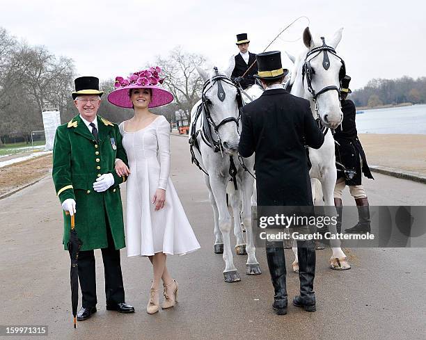 Olympic hero Victoria Pendleton launches the Royal Ascot 2013 campaign image "The Colour and the Glory" in London's Hyde Park wearing Philip Treacy...