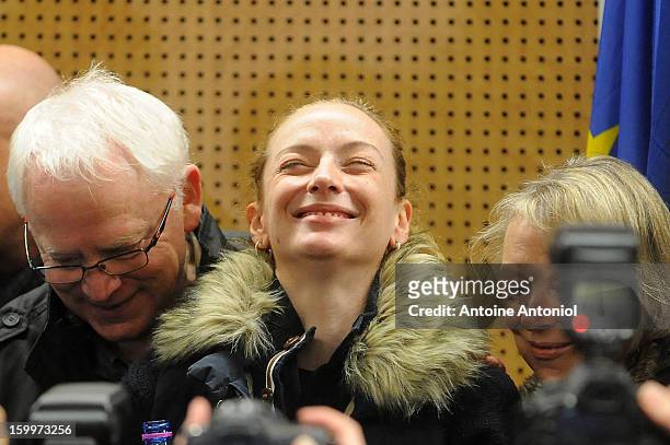Florence Cassez and her parents pose after a press conference at the Roissy airport on January 24, 2013 in Paris, France. A Supreme Court in Mexico...