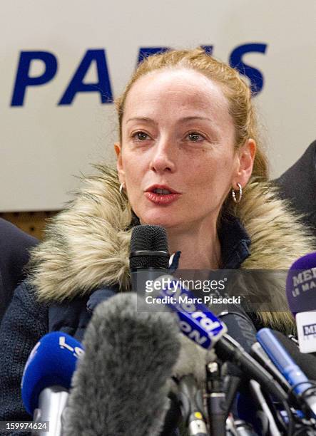Florence Cassez speaks at a Press conference following her release from prison in Mexico at Charles-de-Gaulle airport on January 24, 2013 in Paris,...