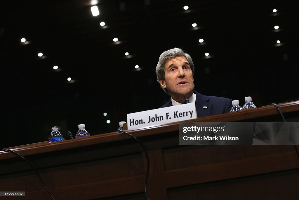 Sen. John Kerry Testifies During His Confirmation Hearing For Secretary Of State Post