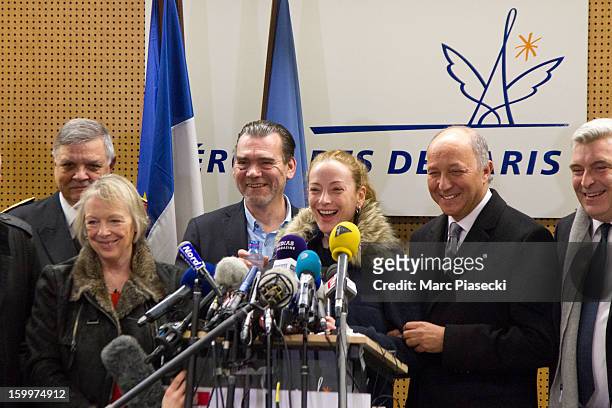 Charlotte Cassez, Franck Berton, Florence Cassez French Foreign Minister Laurent Fabius and Marc-Philippe Daubresse attend a Press conference at...