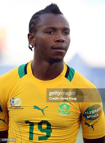 May Mahlangu of South Africa during the 2013 African Cup of Nations match between South Africa and Angola at Moses Mahbida Stadium on January 23,...