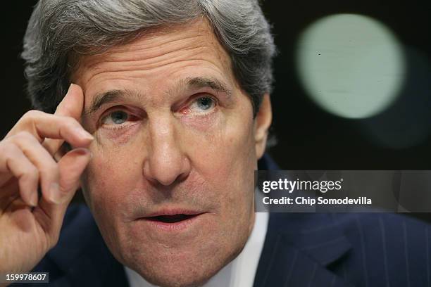 Sen. John Kerry testifies during his confirmation hearing before the Senate Foreign Relations Committee to become the next Secretary of State in the...